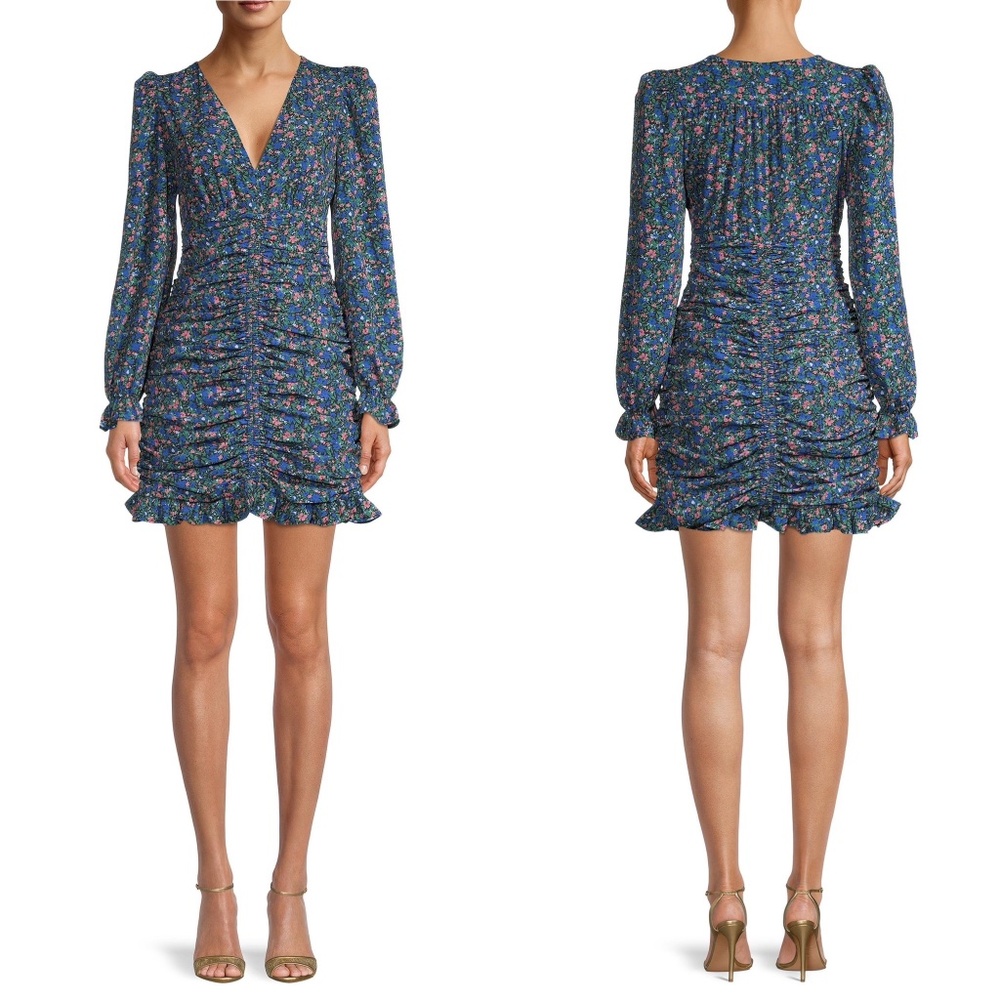 KOKO + MASON ​Floral Ruched Long Sleeve Mini Dress Sz S